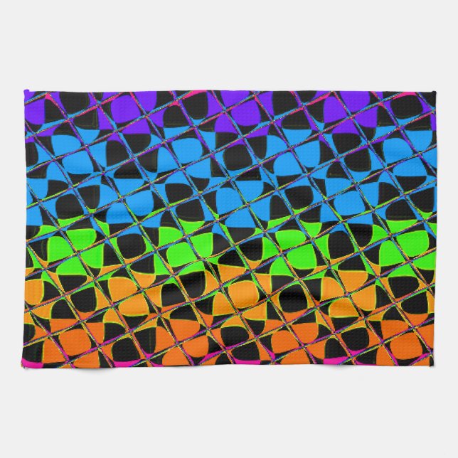 Latest Edgy Colourful Chequered Rainbow Pattern Kitchen Towel (Horizontal)