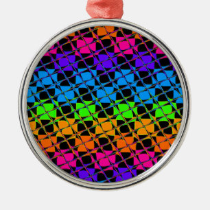 Latest Edgy Colourful Chequered Rainbow Pattern Metal Ornament