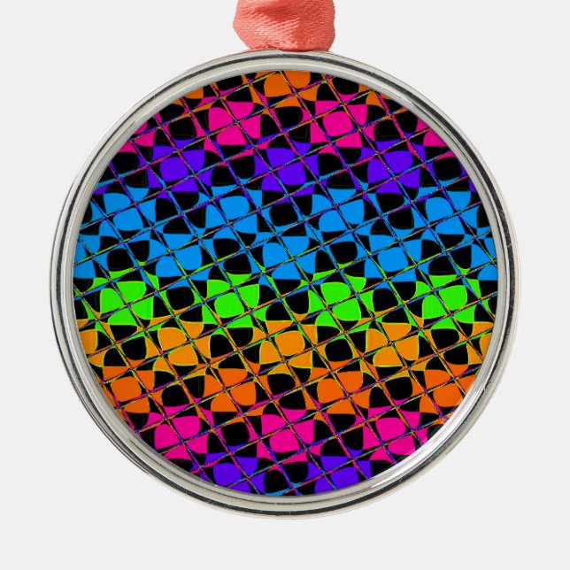 Latest Edgy Colourful Chequered Rainbow Pattern Metal Ornament (Front)