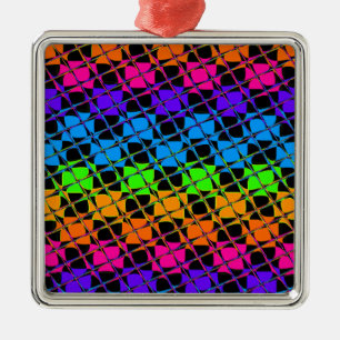 Latest Edgy Colourful Chequered Rainbow Pattern Metal Ornament