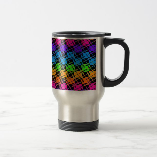 Latest Edgy Colourful Chequered Rainbow Pattern Travel Mug (Right)