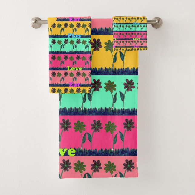 Latest Edgy Colourful Eat Love Play Fashion Ideas  Bath Towel Set (Insitu)