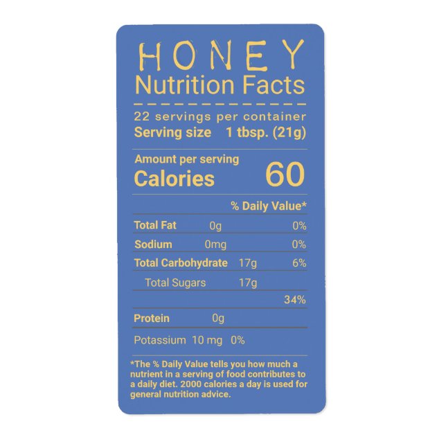 Latest FDA Compliant Honey Nutrition Facts Label (Front)