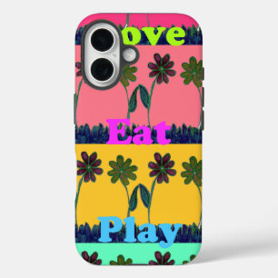 Latest floral edgy eat love play design iPhone 16 case