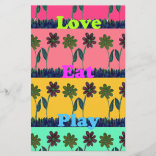 Latest floral edgy eat love play design stationery