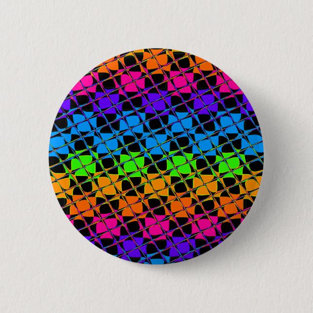 Latest lovely edgy rainbow colours chequered desig 2 inch round button (Front)