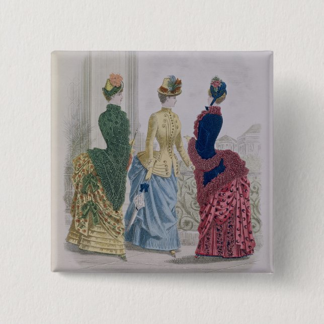 Latest Paris Fashions, three day dresses in a fash 2 Inch Square Button (Front)