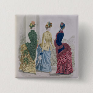 Latest Paris Fashions, three day dresses in a fash 2 Inch Square Button