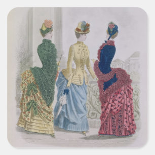 Latest Paris Fashions, three day dresses in a fash Square Sticker