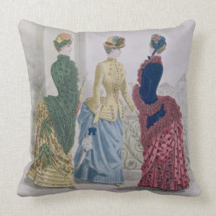 Latest Paris Fashions, three day dresses in a fash Throw Pillow