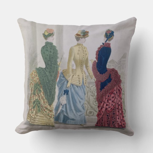 Latest Paris Fashions, three day dresses in a fash Throw Pillow (Front)