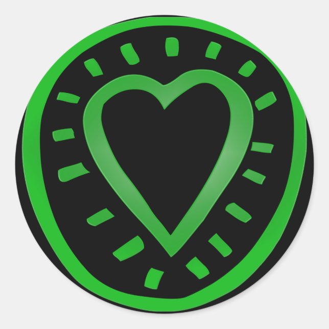 Latge Green and black Heart Round Sticker (Front)