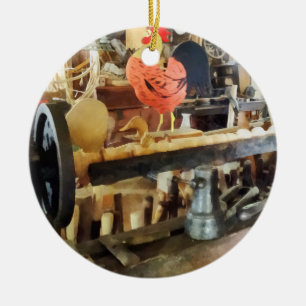 Lathe in Wood Shop Ceramic Ornament
