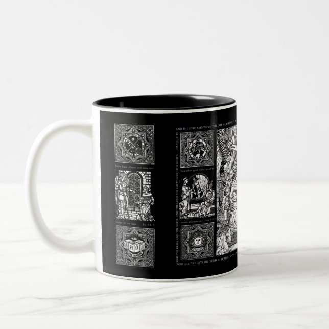 Latin Catholic Christmas Nativity Line Art Two-Tone Coffee Mug (Left)