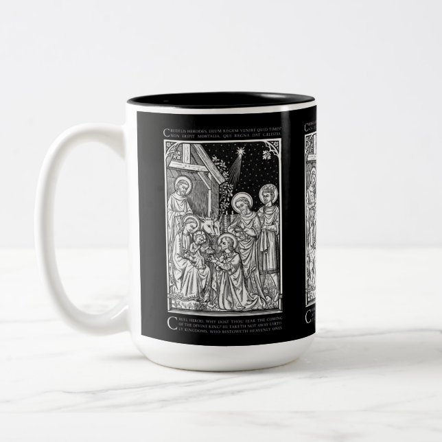 Latin Catholic Epiphany Line Art Two-Tone Coffee Mug (Left)