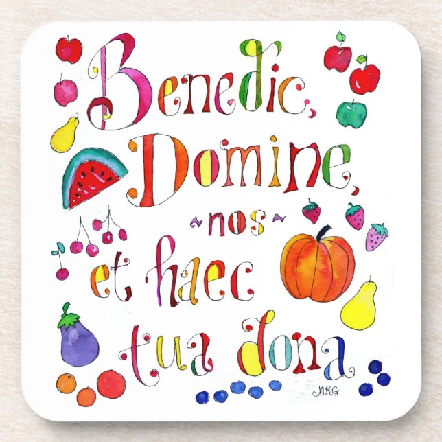 Latin Gratitude Grace Prayer - Bless Us O Lord Coaster (Front)