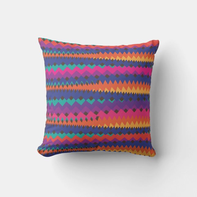 Latin Tribal Zigzag Colourful Striped Pattern Throw Pillow (Front)