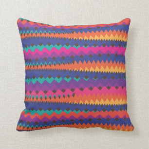 Latin Tribal Zigzag Colourful Striped Pattern Throw Pillow