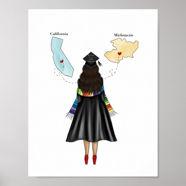 Latina Graduate with Two States Graduation  Poster (Front)