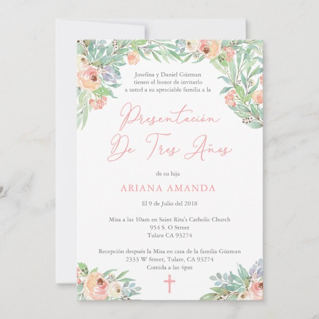 Latina Three Year Presentation Mass for Girl Invitation (Front)