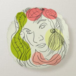Latina Woman Art Shapes Floral Round Pillow