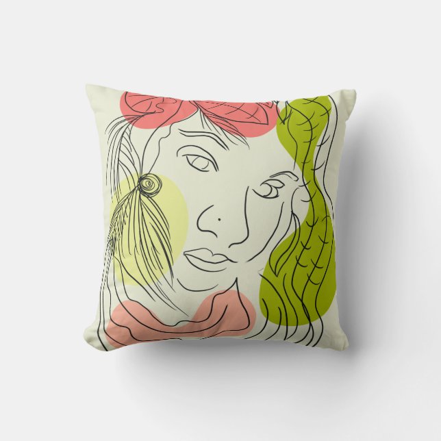 Latina Woman Art Shapes Floral Throw Pillow (Front)