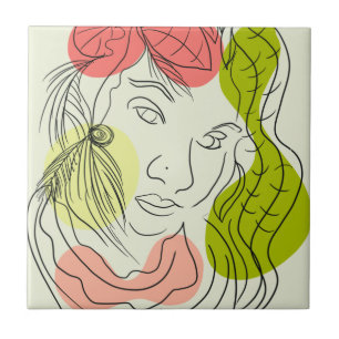 Latina Woman Art Shapes Floral Tile