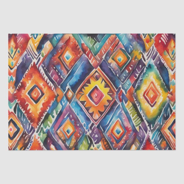 Latino Bright Watercolor Blanket pattern decoupage Tissue Paper (Front)