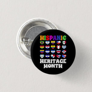Latino Countries Flags Heart, Happy Celebration  1 Inch Round Button