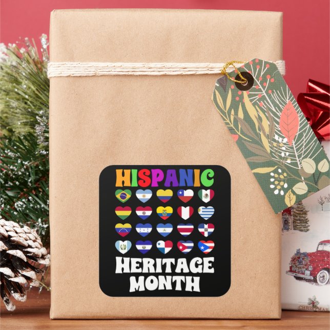 Latino Countries Flags Heart, Happy Celebration  Square Sticker (Holiday)