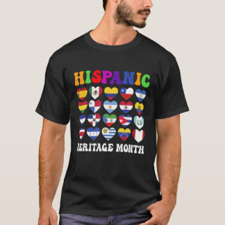 Latino Countries Flags Heart Hispanic Heritage Mon T-Shirt