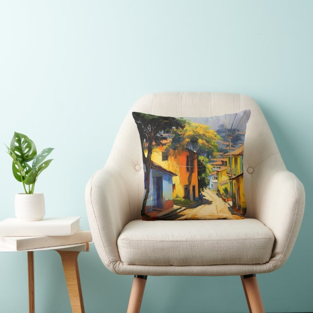 Latino Town Landscape Impressionism Throw Pillow (Chair)