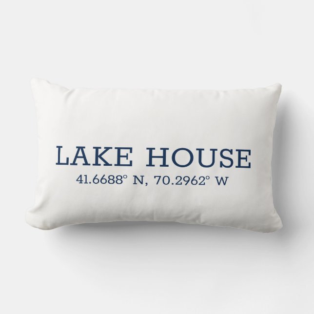 Latitude and longitude navy custom coordinates lumbar pillow (Front)
