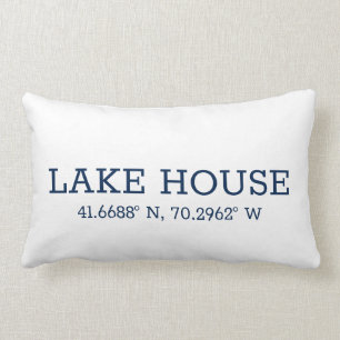 Latitude and longitude navy custom coordinates lumbar pillow
