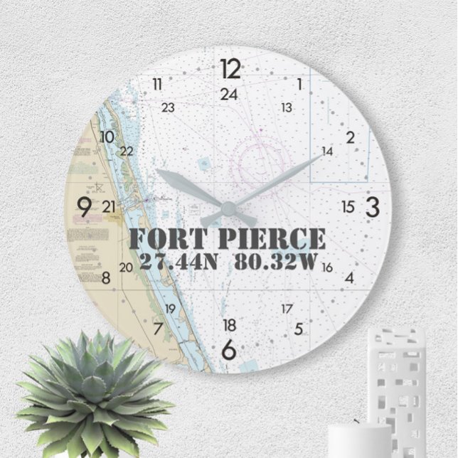 Latitude Longitude Fort Pierce FL Nautical 24-hour Large Clock (Creator Uploaded)