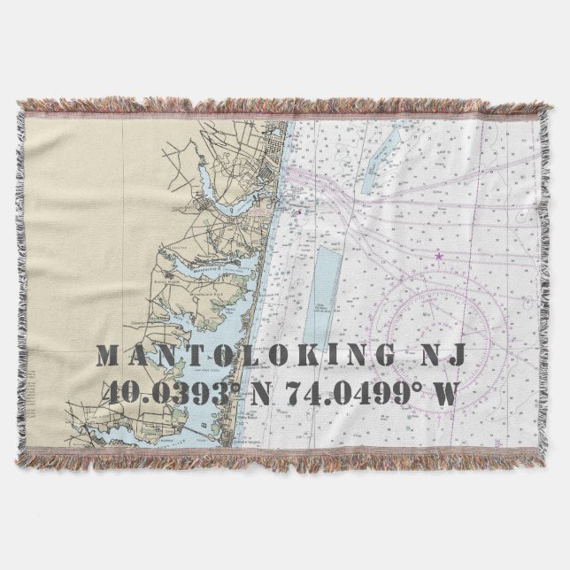 Latitude Longitude Hometown NJ Nautical Chart Throw Blanket (Front)