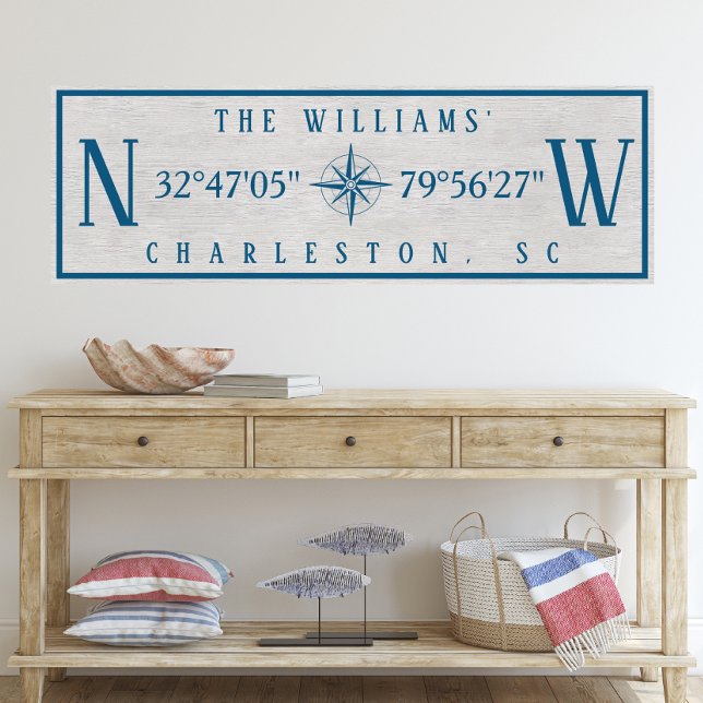 Latitude Longitude Personalized Family Name Wrap Canvas Print (Latitude Longitude Personalized Family Name Wall Art Wrapped Canvas Coordintates Housewarming Gift)