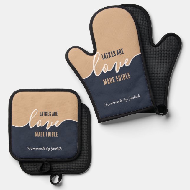 Latkes are Love made Edible Hanukkah Oven Mitt & Pot Holder Set (Front/Back)