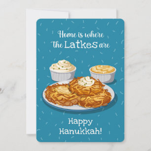 Latkes Creamy Applesauce Blue Hanukkah Greeting Holiday Card