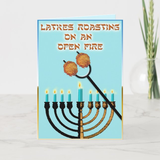 Latkes Roasting on an Open Fire... Holiday Card (Front)