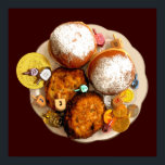 Latkes, Sufganiot (Jelly Doughnuts) Poster<br><div class="desc">"Jewish Expressions, " offers a shopping experience as you will not find anywhere else. Welcome to our store. Tell your friends about us and send them our link:  http://www.zazzle.com/YehudisL?rf=238549869542096443*</div>