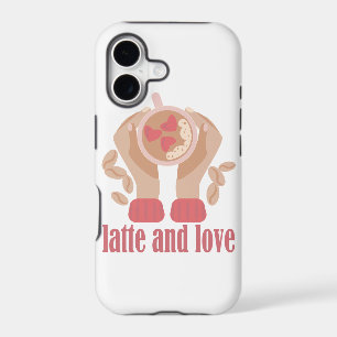 Latte and love cup, hands and coffee quote