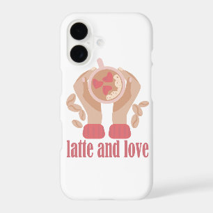 Latte and love cup, hands and coffee quote