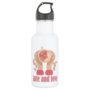 Latte and love cup, hands and coffee quote 532 ml water bottle