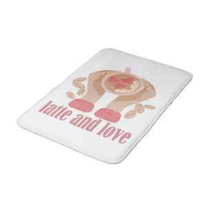 Latte and love cup, hands and coffee quote bath mat