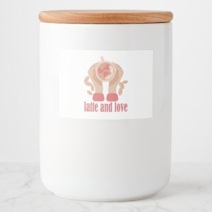 Latte and love cup, hands and coffee quote food label