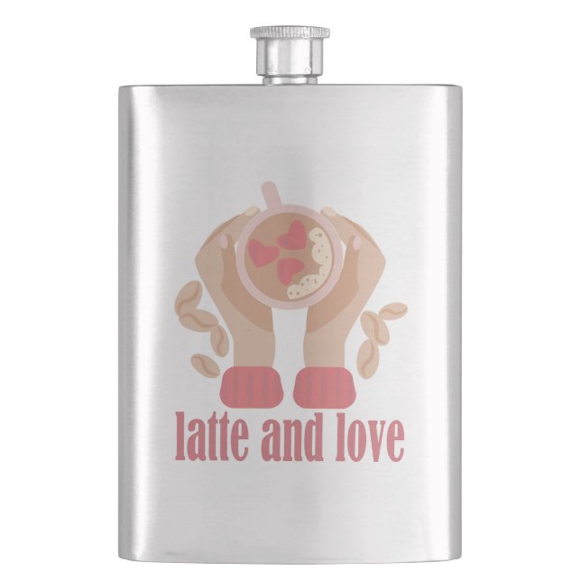 Latte and love cup, hands and coffee quote   hip flask (Front)