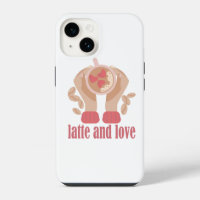 Latte and love cup, hands and coffee quote