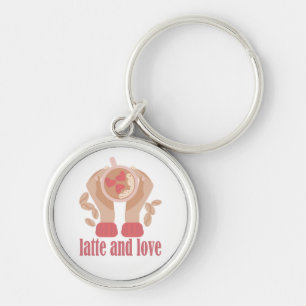 Latte and love cup, hands and coffee quote   keychain
