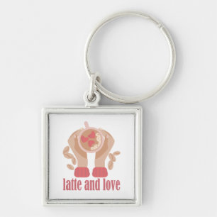 Latte and love cup, hands and coffee quote keychain